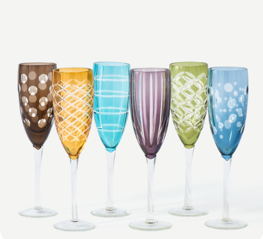 Cuttings Multicolor Champagne Glasses (Set of 6)