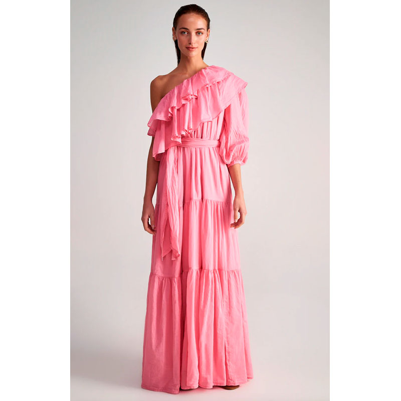 Pink One-Shoulder  Maxi Dress