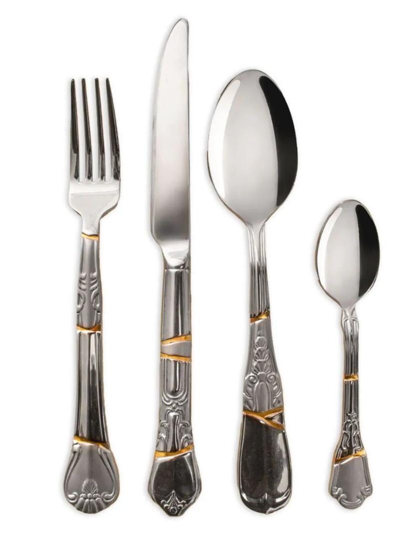 Kintsugi Cutlery Steel and Gold Cutlery Set of 4