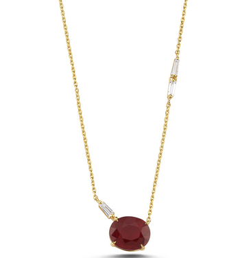 Oval Ruby W Baguette Necklace 3745