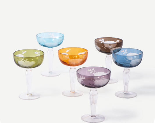 Multicolour Peony Coupe Glasses (Set of 6)