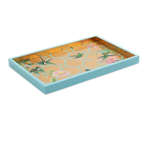 Lacquer Hummingbird Tray in Gold