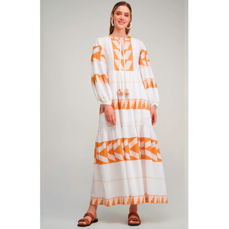 White/Camel Maxi Dress