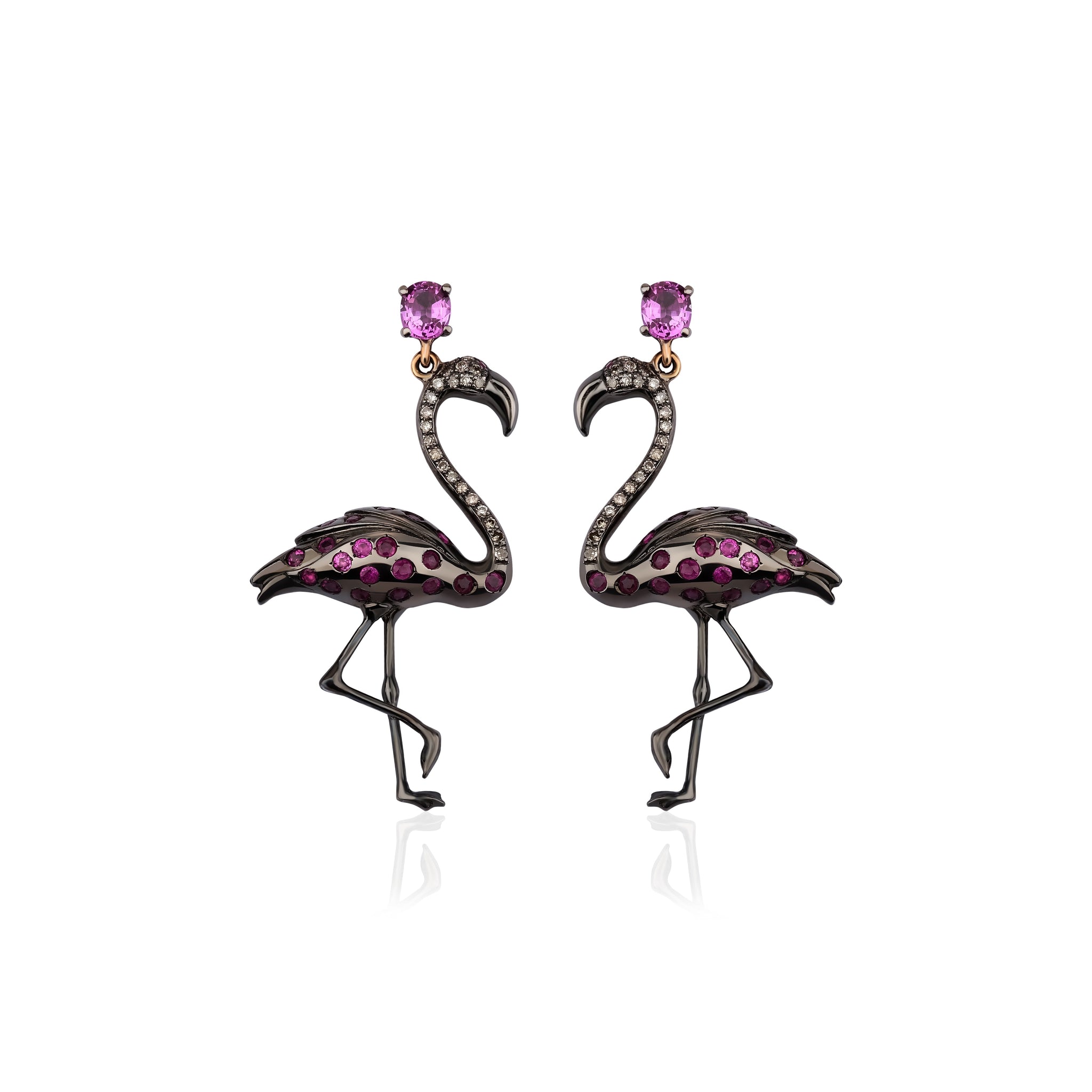 Pink Sapphire Flamingo Earrings