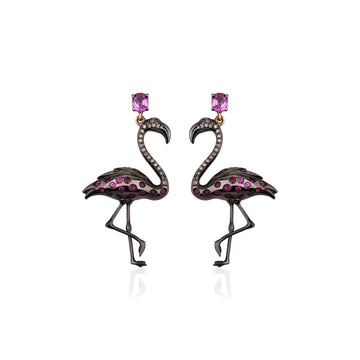 Pink Sapphire Flamingo Earrings