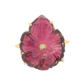 Pink Tourmaline and Diamond Leaf Share Ring