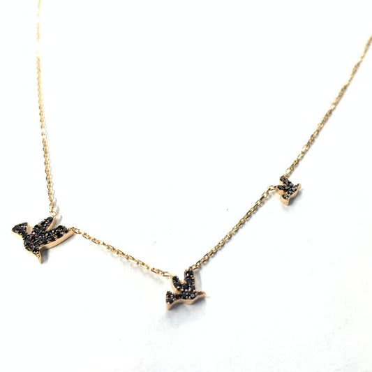 18k Black Diamond Birds Necklace 3472