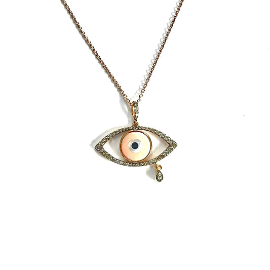 Salmon Champagne Diamond Eye Necklace