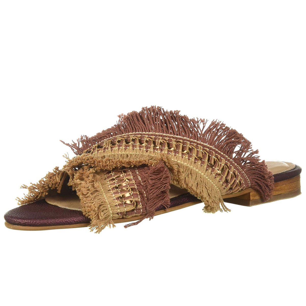 KAANAS Ibiza Frayed Multi Sandal - Wine, 6