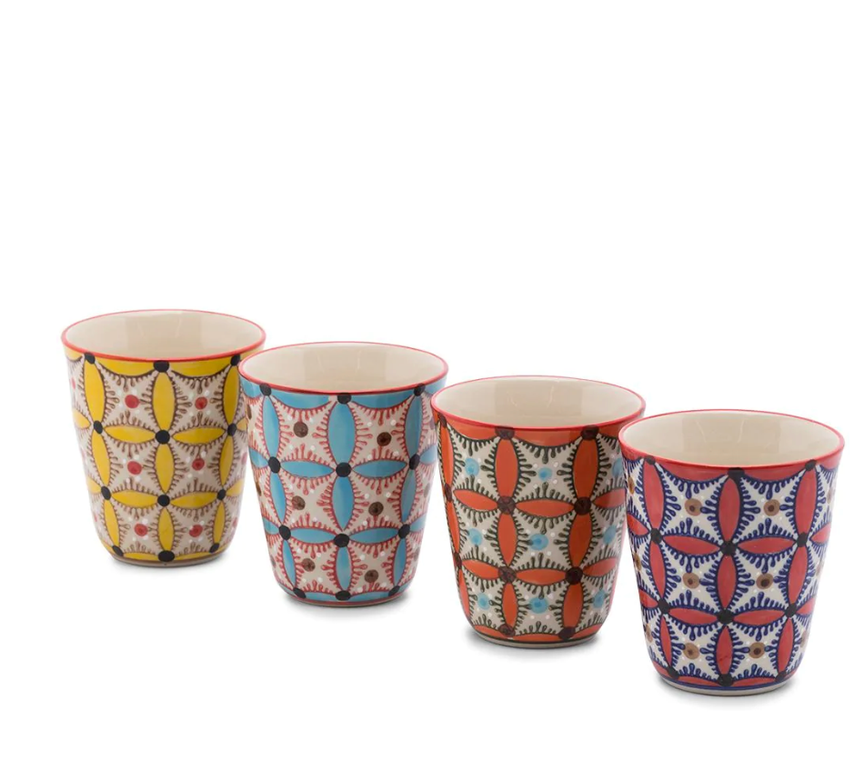 Hippy hand-painted cups (set of 4)