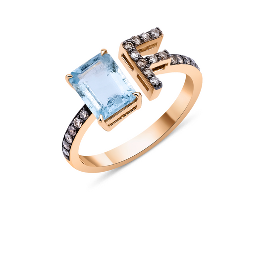 Aquamarine F-Ring Rose Gold 4115