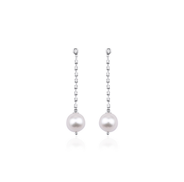 Hanging Pearl and Diamond Earrings