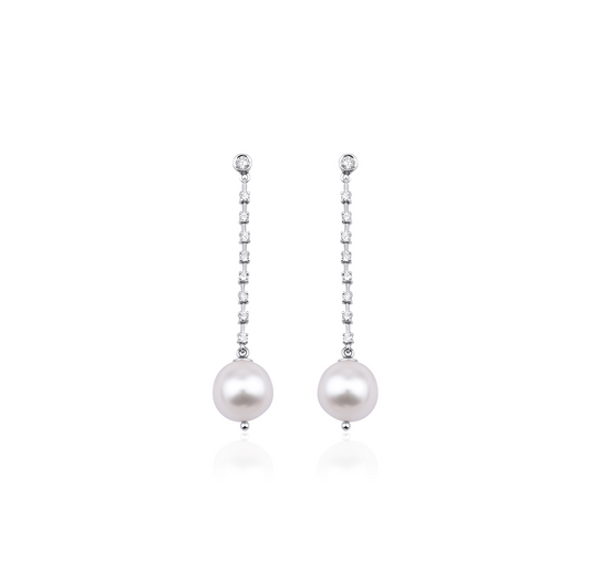 Hanging Pearl and Diamond Earrings