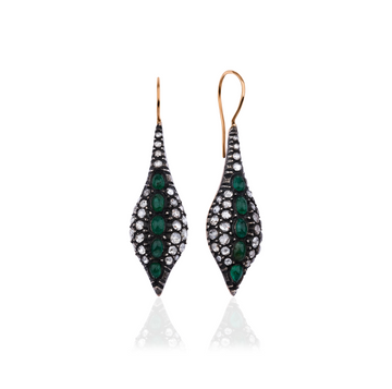 Oxidized Emerald and Diamond Earrings