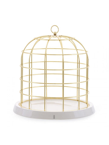 "TWITABLE" Gold Metal Birdcage with Porcelain Base