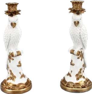 Parrot Candleholder White/Gold - Set of Two