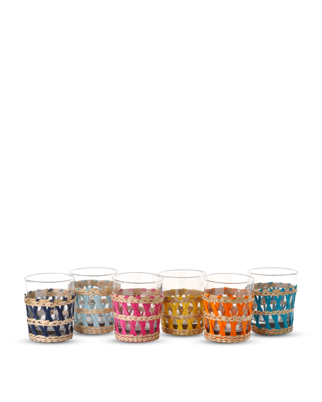 Raffia Multi Colored Glass Tumbler- Set of 6