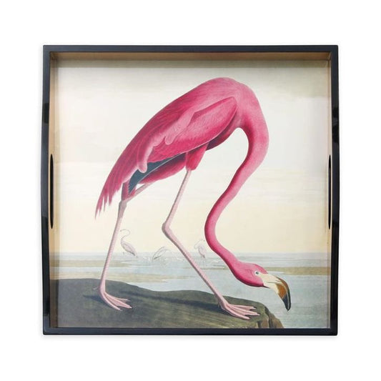 Lacquer Square Tray Audubon Flamingo